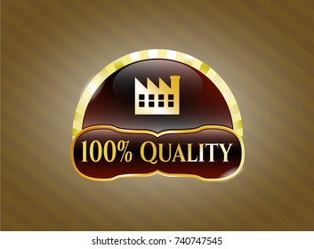  Gold shiny badge with factory icon and 100% Quality text inside