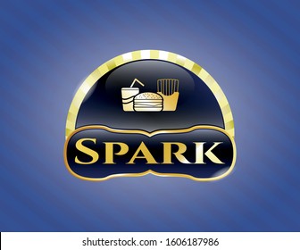  Gold shiny badge with fast food icon and Spark text inside