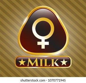  Gold shiny badge with female icon and Milk text inside