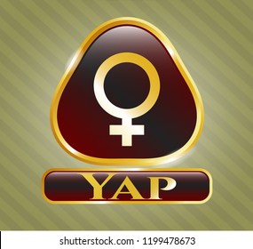  Gold shiny badge with female icon and Yap text inside