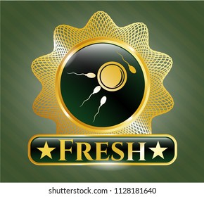  Gold shiny badge with fertilization icon and Fresh text inside