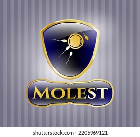 Gold shiny badge with fertilization icon and Molest text inside