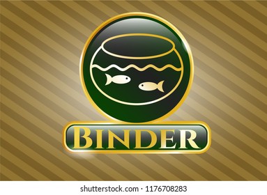  Gold shiny badge with fishbowl with fish icon and Binder text inside
