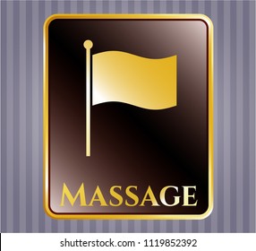  Gold shiny badge with flag icon and Massage text inside