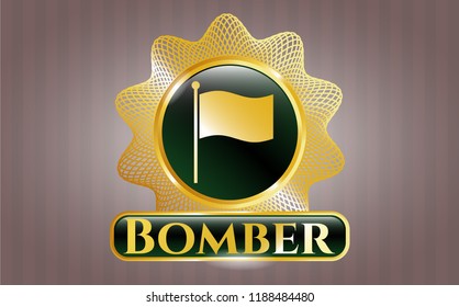  Gold shiny badge with flag icon and Bomber text inside