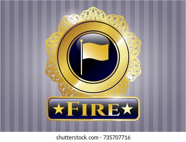  Gold shiny badge with flag icon and Fire text inside