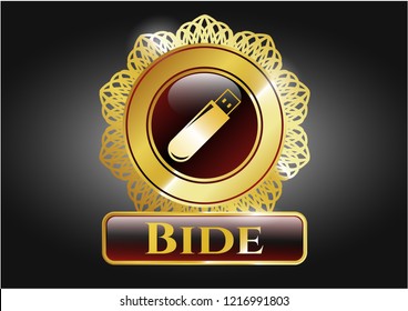  Gold shiny badge with flash drive icon and Bide text inside