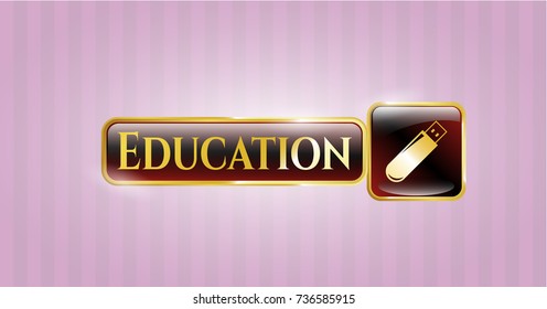  Gold shiny badge with flash drive icon and Education text inside