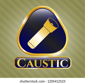  Gold shiny badge with flashlight icon and Caustic text inside