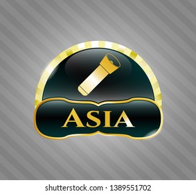  Gold shiny badge with flashlight icon and Asia text inside