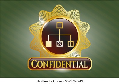 Gold shiny badge with flowchart icon and Confidential text inside