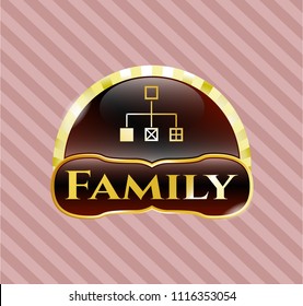  Gold shiny badge with flowchart icon and Family text inside
