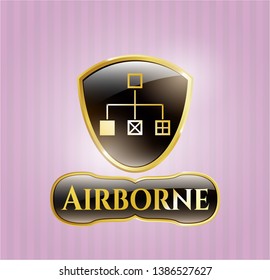  Gold shiny badge with flowchart icon and Airborne text inside