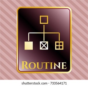  Gold shiny badge with flowchart icon and Routine text inside