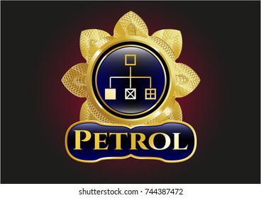  Gold shiny badge with flowchart icon and Petrol text inside
