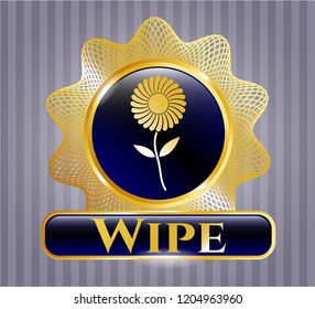  Gold shiny badge with flower icon and Wipe text inside