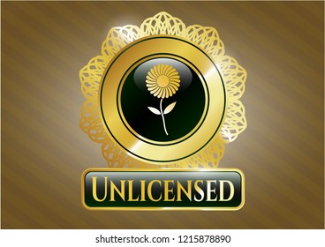  Gold shiny badge with flower icon and Unlicensed text inside