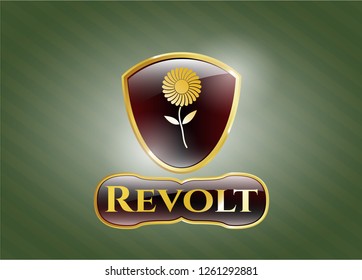  Gold shiny badge with flower icon and Revolt text inside