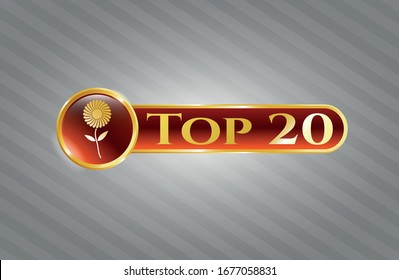  Gold shiny badge with flower icon and Top 20 text inside