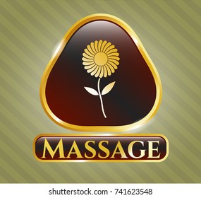 Gold shiny badge with flower icon and Massage text inside