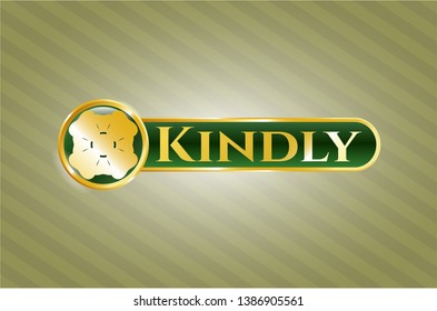  Gold shiny badge with four leaf clover icon and Kindly text inside