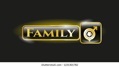  Gold shiny badge with gender dysphoria icon and Family text inside