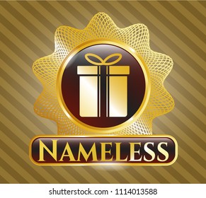   Gold shiny badge with gift box icon and Nameless text inside