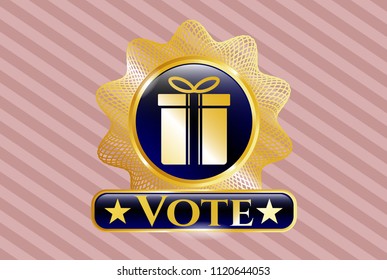  Gold shiny badge with gift box icon and Vote text inside