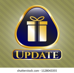  Gold shiny badge with gift box icon and Update text inside