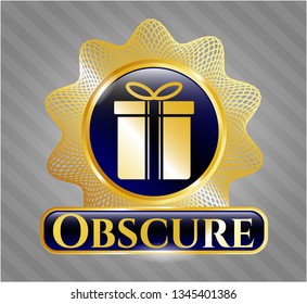  Gold shiny badge with gift box icon and Obscure text inside