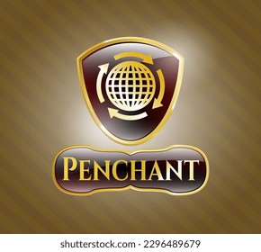 Gold shiny badge with globalization icon and Penchant text inside