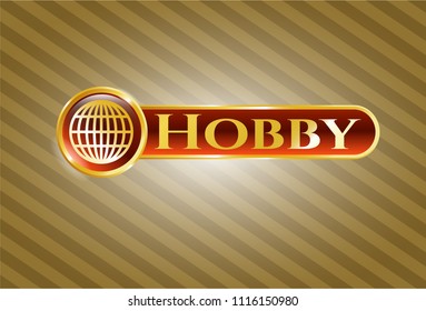  Gold shiny badge with globe, website icon and Hobby text inside