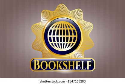  Gold shiny badge with globe, website icon and Bookshelf text inside