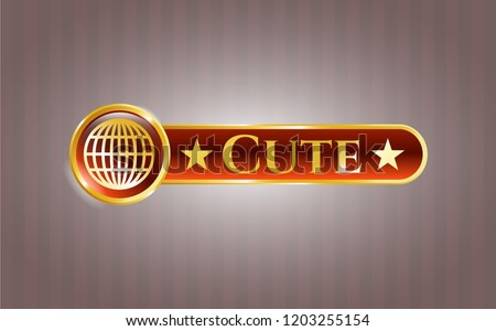  Gold shiny badge with globe, website icon and Cute text inside