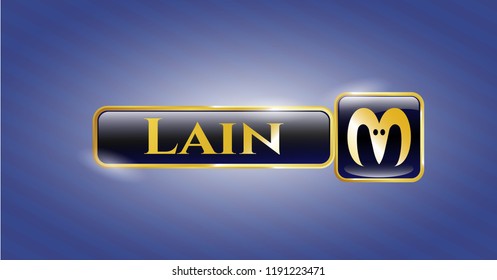  Gold shiny badge with goat head icon and Lain text inside