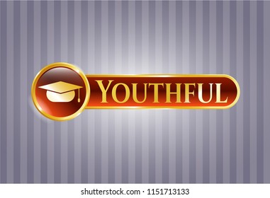  Gold shiny badge with graduation cap icon and Youthful text inside