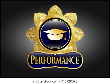  Gold shiny badge with graduation cap icon and Performance text inside