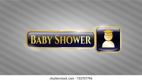  Gold shiny badge with graduation icon and Baby Shower text inside