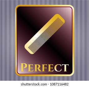   Gold shiny badge with hair comb icon and Perfect text inside