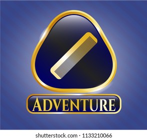  Gold shiny badge with hair comb icon and Adventure text inside