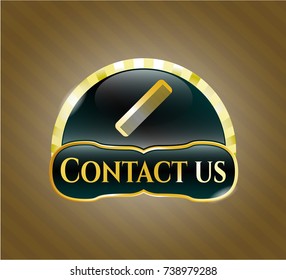  Gold shiny badge with hair comb icon and Contact us text inside