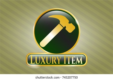  Gold shiny badge with hammer icon and Luxury Item text inside