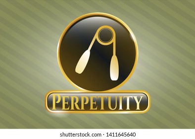  Gold shiny badge with hand gripper icon and Perpetuity text inside