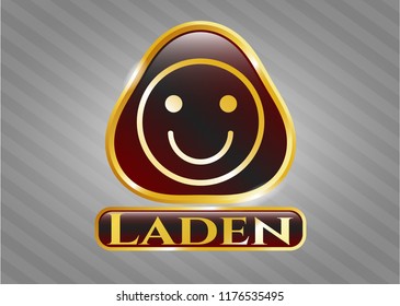  Gold shiny badge with happy face icon and Laden text inside