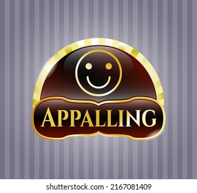 Gold shiny badge with happy face icon and Appalling text inside