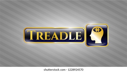  Gold shiny badge with head with jigsaw puzzle piece icon and Treadle text inside