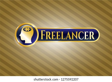  Gold shiny badge with head with jigsaw puzzle piece icon and Freelancer text inside