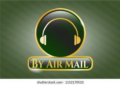  Gold shiny badge with headphones icon and By Air Mail text inside