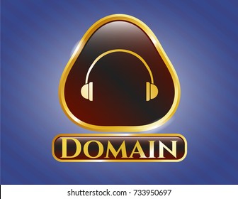  Gold shiny badge with headphones icon and Domain text inside