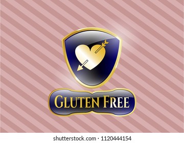  Gold shiny badge with heart with arrow icon and Gluten Free text inside